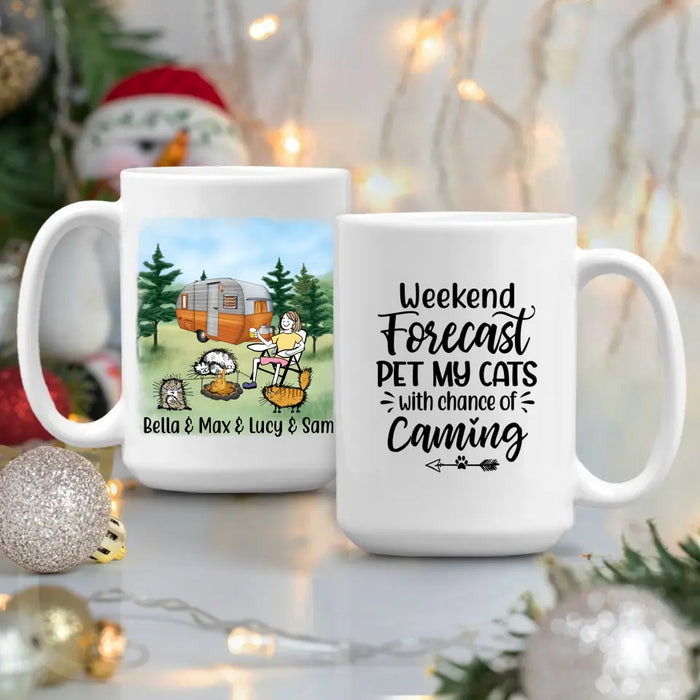 Personalized Mug, A Girl and Her Cats Go Camping, Gift for Campers and Cat Lovers