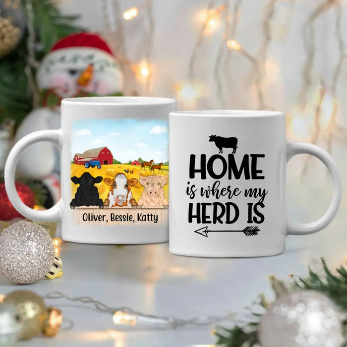 Personalized Mug, Cow Peeking On Farm, Gift For Farmers, Cow Lovers