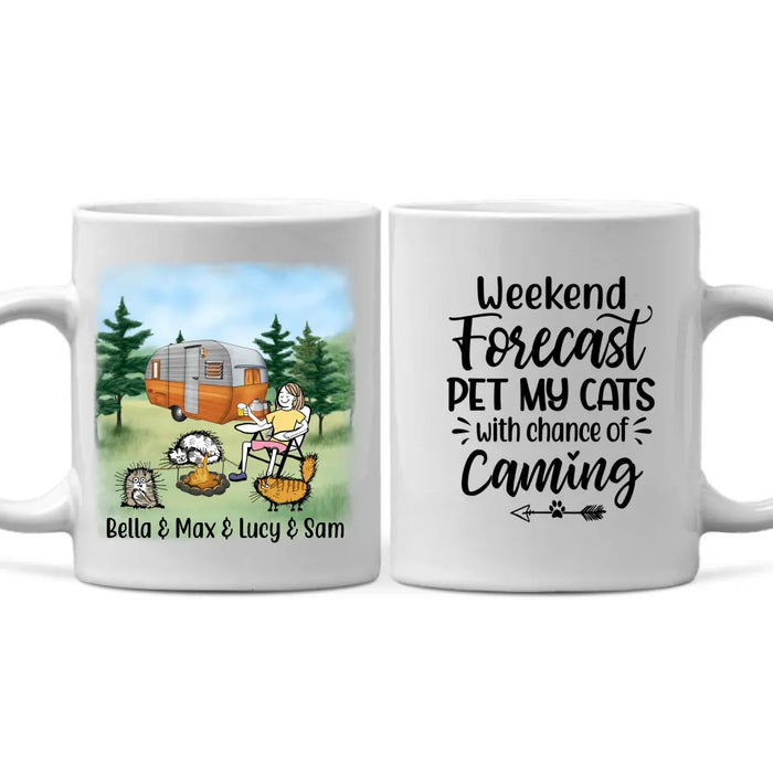 Personalized Mug, A Girl and Her Cats Go Camping, Gift for Campers and Cat Lovers