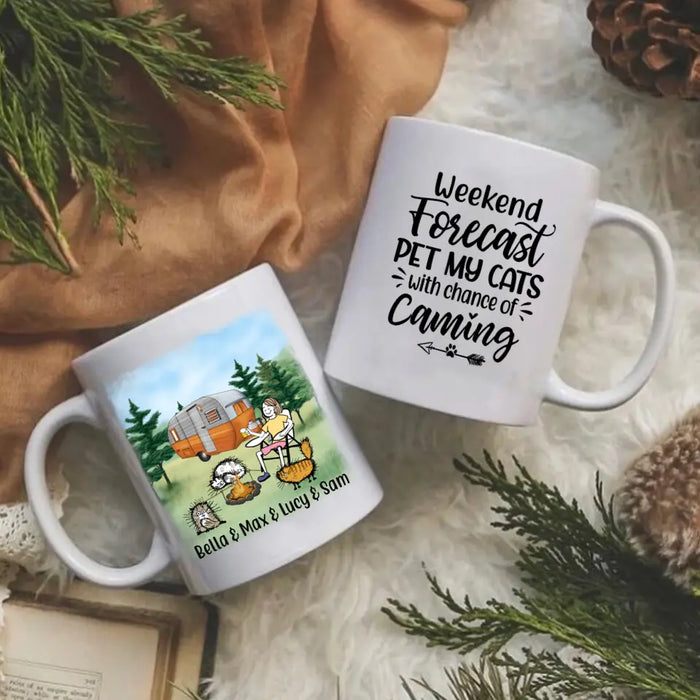 Personalized Mug, A Girl and Her Cats Go Camping, Gift for Campers and Cat Lovers