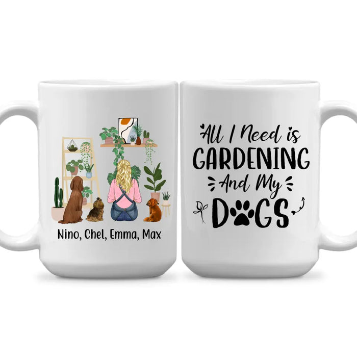 Personalized Mug, A Girl Gardening With Dogs, Gift For Gardeners, Dog Lovers