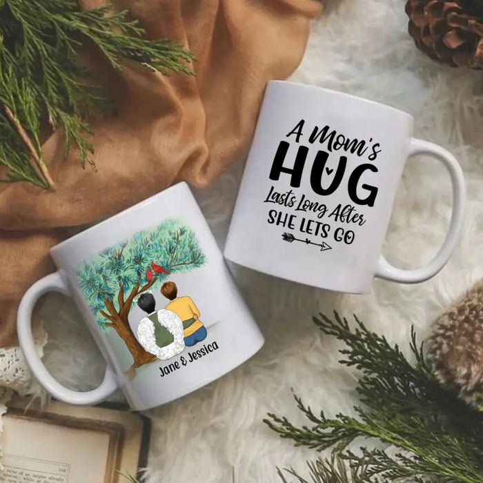 A Mom's Hug Lasts Long After She Lets Go - Personalized Gifts Custom Memorial Mug for Mom, Memorial Gifts