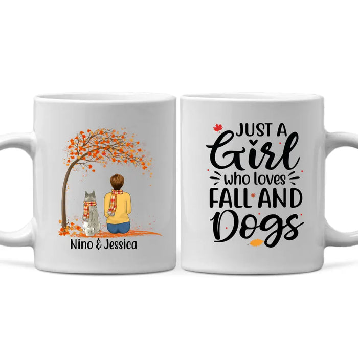 Personalized Mug, Just A Girl Who Loves Fall And Dogs, Fall Gift For Dog Lovers