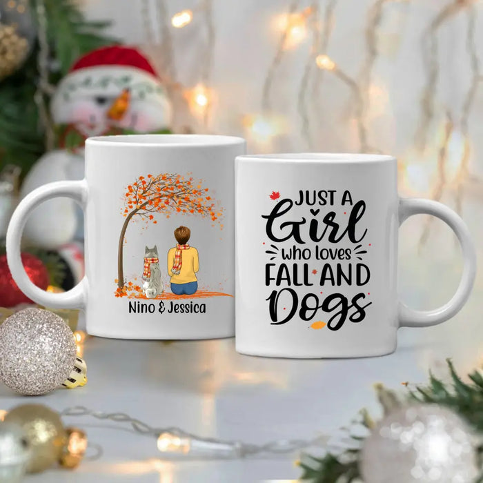 Personalized Mug, Just A Girl Who Loves Fall And Dogs, Fall Gift For Dog Lovers