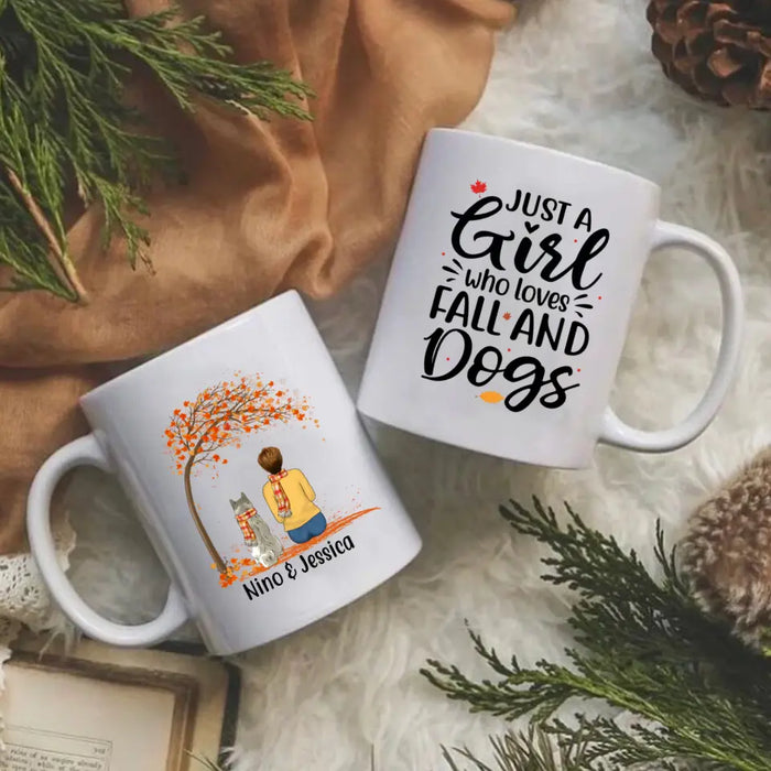 Personalized Mug, Just A Girl Who Loves Fall And Dogs, Fall Gift For Dog Lovers