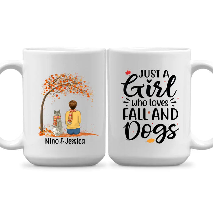 Personalized Mug, Just A Girl Who Loves Fall And Dogs, Fall Gift For Dog Lovers