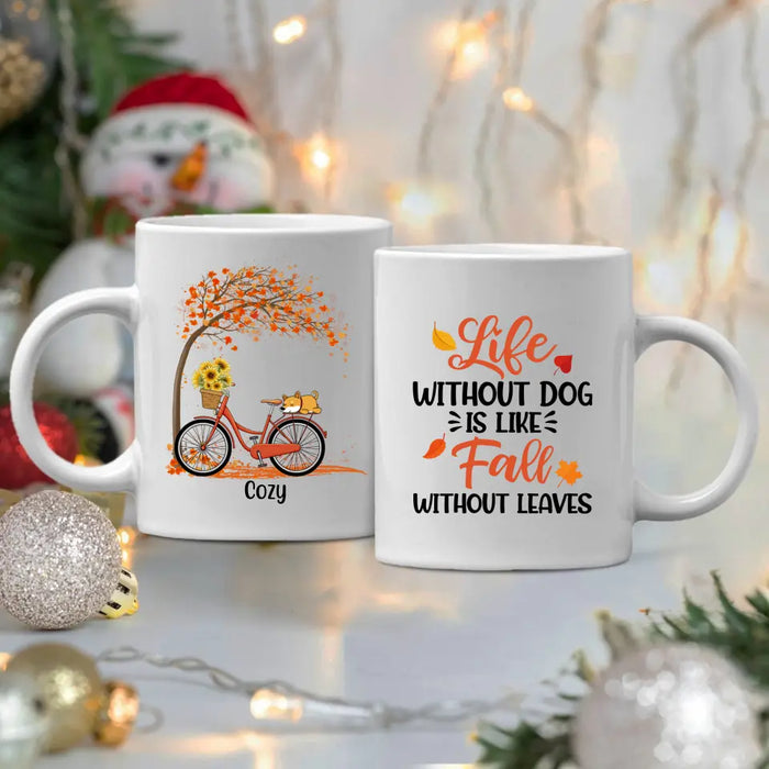 Personalized Mug, Dog Sleeping on Bicycle, Gift for Fall Lover, Dog lover. Autumn Gift