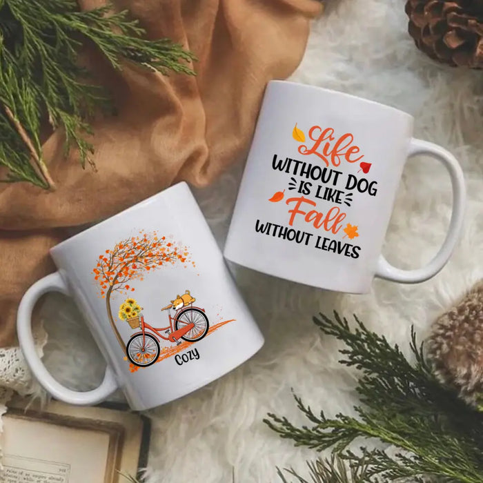 Personalized Mug, Dog Sleeping on Bicycle, Gift for Fall Lover, Dog lover. Autumn Gift