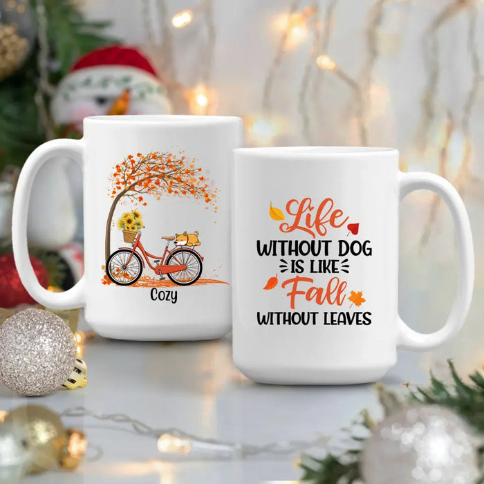 Personalized Mug, Dog Sleeping on Bicycle, Gift for Fall Lover, Dog lover. Autumn Gift