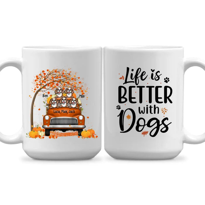 Personalized Mug, Up To 5 Dogs, Fall Season Gift - Life Is Better With Dogs, Gift For Dog Lovers