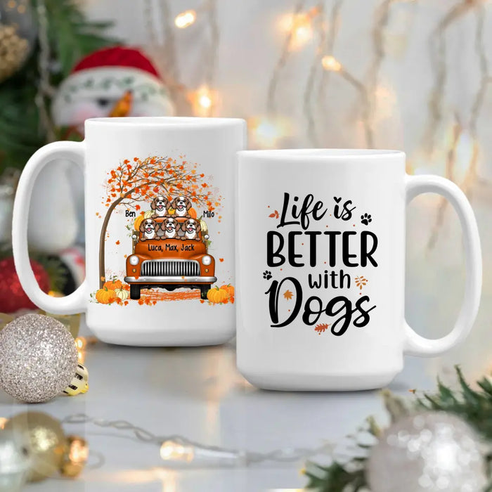 Personalized Mug, Up To 5 Dogs, Fall Season Gift - Life Is Better With Dogs, Gift For Dog Lovers