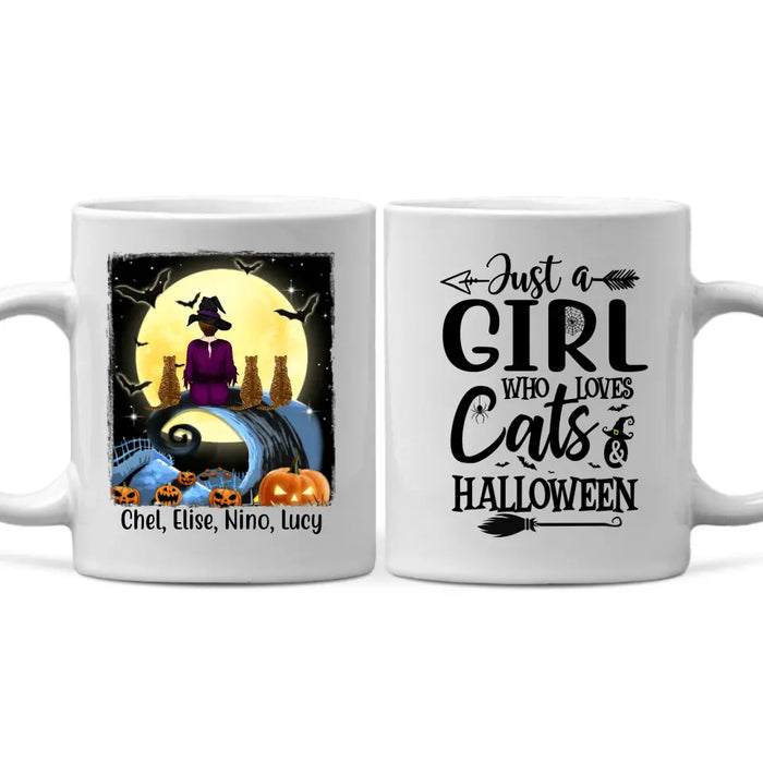 Personalized Mug, Just A Girl Who Loves Cats And Halloween - Halloween Gift, Gift For Cat Lovers