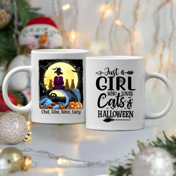 Personalized Mug, Just A Girl Who Loves Cats And Halloween - Halloween Gift, Gift For Cat Lovers