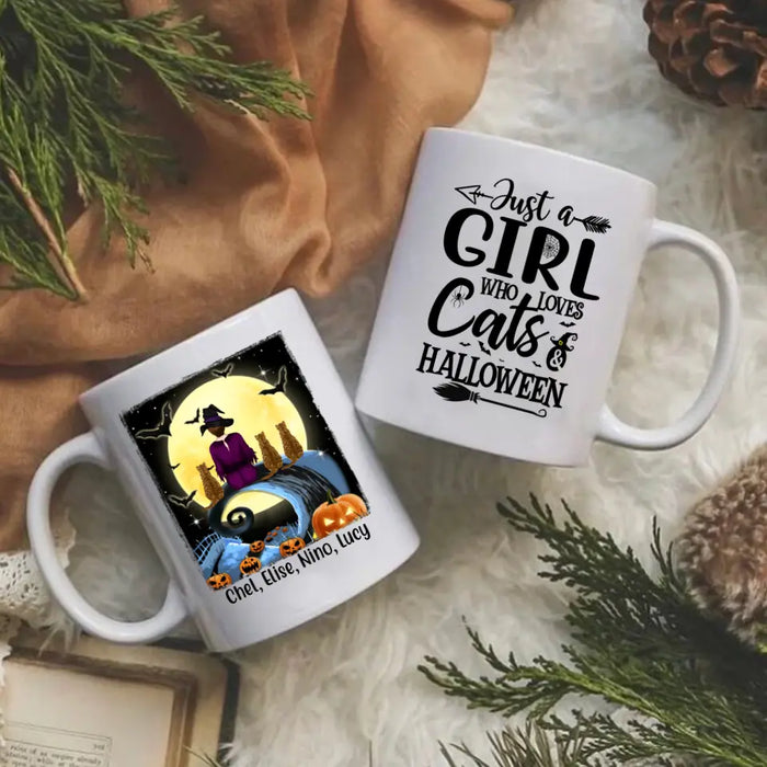 Personalized Mug, Just A Girl Who Loves Cats And Halloween - Halloween Gift, Gift For Cat Lovers