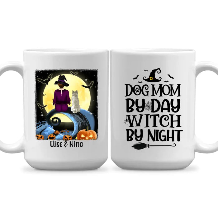 Dog Mom By Day, Witch By Night - Halloween Personalized Gifts Custom Mug For Dog Mom