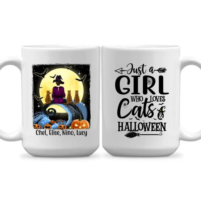 Personalized Mug, Just A Girl Who Loves Cats And Halloween - Halloween Gift, Gift For Cat Lovers