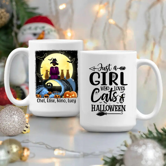 Personalized Mug, Just A Girl Who Loves Cats And Halloween - Halloween Gift, Gift For Cat Lovers