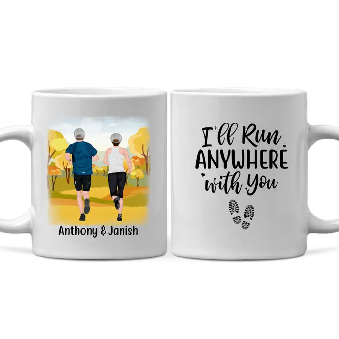 Personalized Mug, Running Couple, I'll Run Anywhere With You, Gifts For Runners