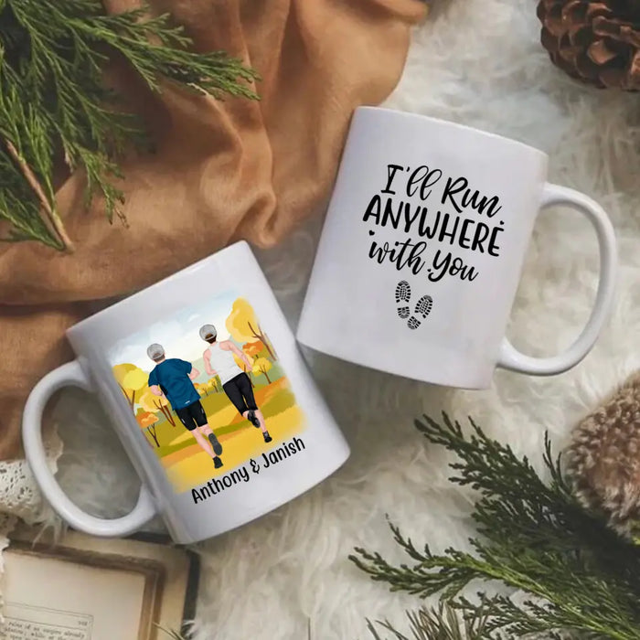 Personalized Mug, Running Couple, I'll Run Anywhere With You, Gifts For Runners