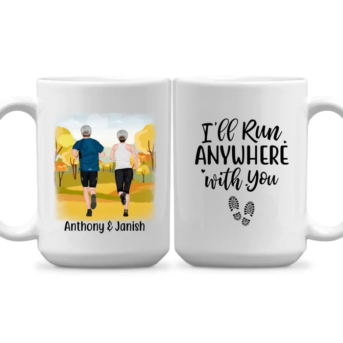 Personalized Mug, Running Couple, I'll Run Anywhere With You, Gifts For Runners