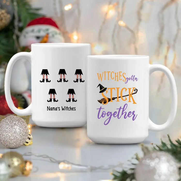 Personalized Mug, Wicked Witches Feet, Witches Gotta Stick Together, Gifts For Halloween Family