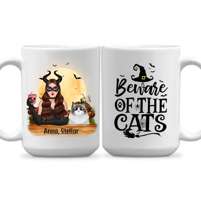 Personalized Mug, Up to 3 Cats, Witch And Cats - Halloween Gift, Gift For Cat Lovers