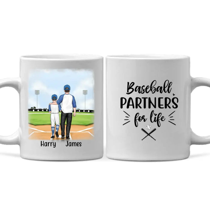 Personalized Mug, Up To 4 Kids, Baseball Partners Forever, Gift For Dad And Baseball Lovers