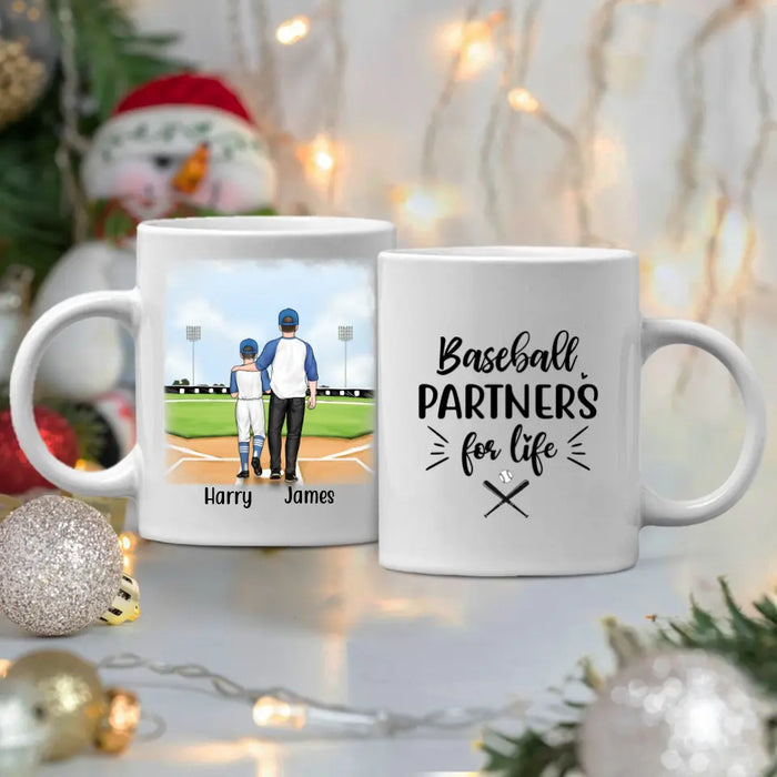 Personalized Mug, Up To 4 Kids, Baseball Partners Forever, Gift For Dad And Baseball Lovers