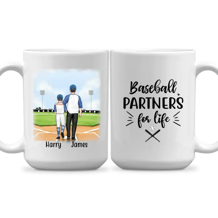 Personalized Mug, Up To 4 Kids, Baseball Partners Forever, Gift For Dad And Baseball Lovers