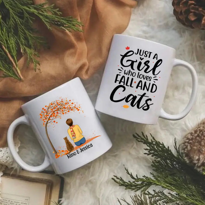 Personalized Mug, A Girl Who Loves Fall And Cats, Fall Gift For Cat Lovers