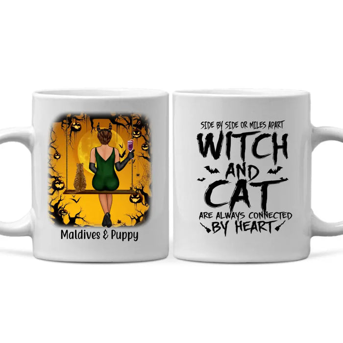 Witch and Cat Are Always Connected by Heart - Halloween Personalized Gifts Custom Cat Mug for Cat Mom, Cat Lovers