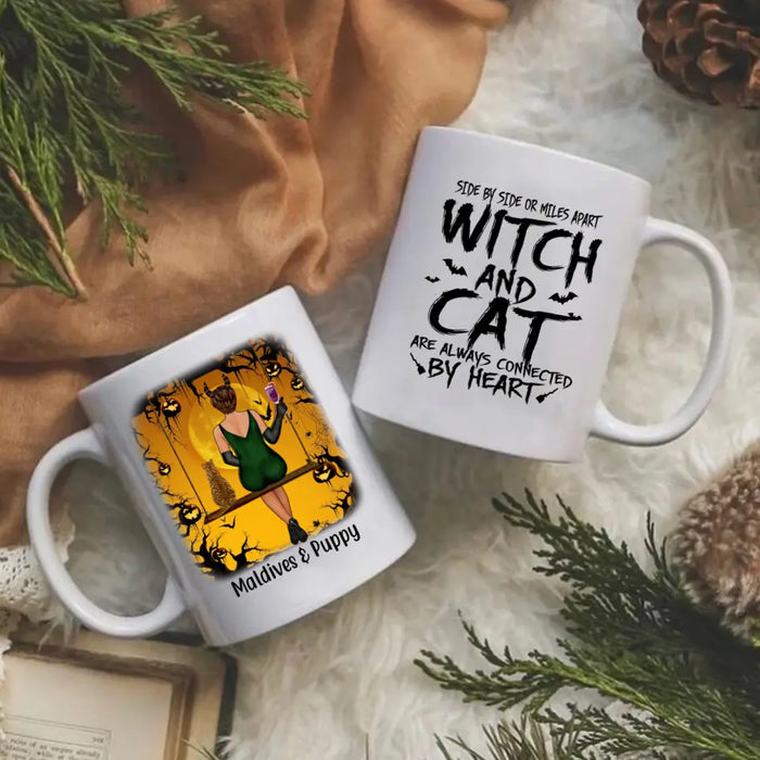 Witch and Cat Are Always Connected by Heart - Halloween Personalized Gifts Custom Cat Mug for Cat Mom, Cat Lovers