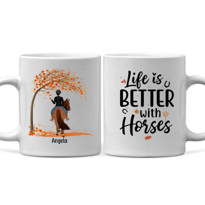 Personalized Mug, Up To 3 Girls, Life Is Better With Horses - Fall Gift, Gift For Horse Lovers, Sisters And Best Friends