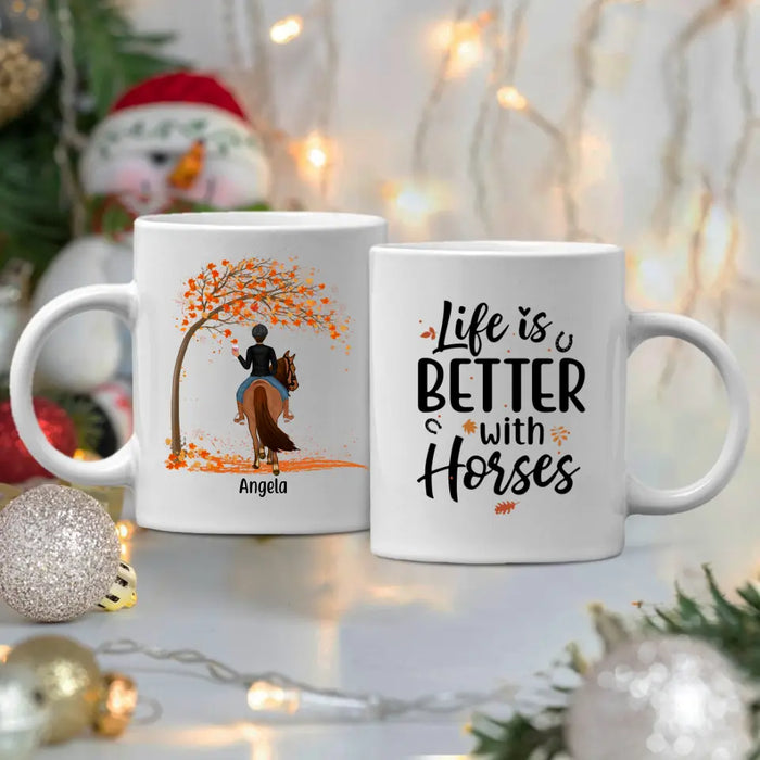 Personalized Mug, Up To 3 Girls, Life Is Better With Horses - Fall Gift, Gift For Horse Lovers, Sisters And Best Friends