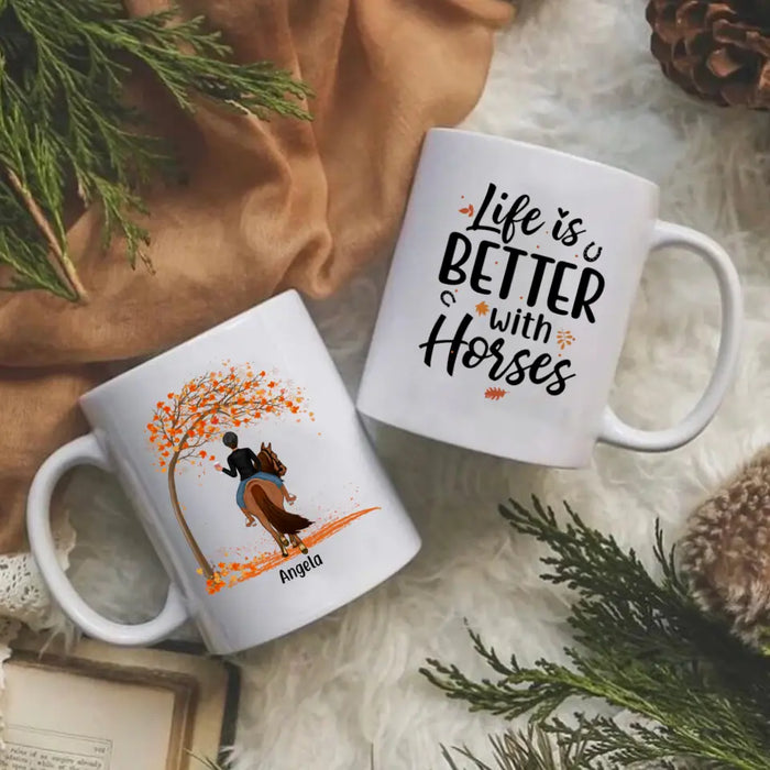 Personalized Mug, Up To 3 Girls, Life Is Better With Horses - Fall Gift, Gift For Horse Lovers, Sisters And Best Friends