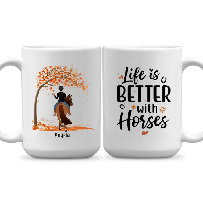 Personalized Mug, Up To 3 Girls, Life Is Better With Horses - Fall Gift, Gift For Horse Lovers, Sisters And Best Friends