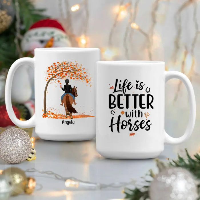 Personalized Mug, Up To 3 Girls, Life Is Better With Horses - Fall Gift, Gift For Horse Lovers, Sisters And Best Friends