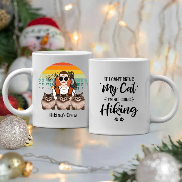 Personalized Mug, Hiking Woman And Cats, Gifts For Cat Lovers, Hiking Lovers