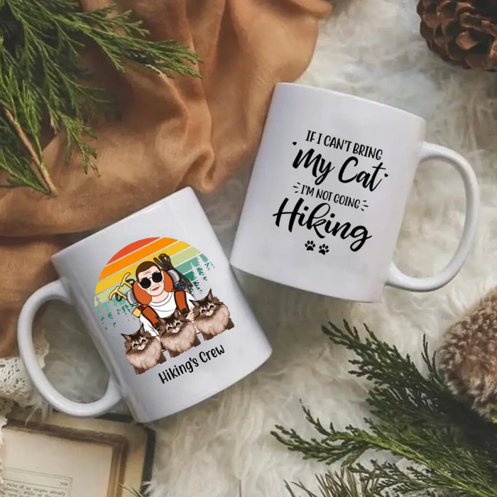 Personalized Mug, Hiking Woman And Cats, Gifts For Cat Lovers, Hiking Lovers