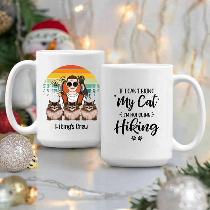 Personalized Mug, Hiking Woman And Cats, Gifts For Cat Lovers, Hiking Lovers