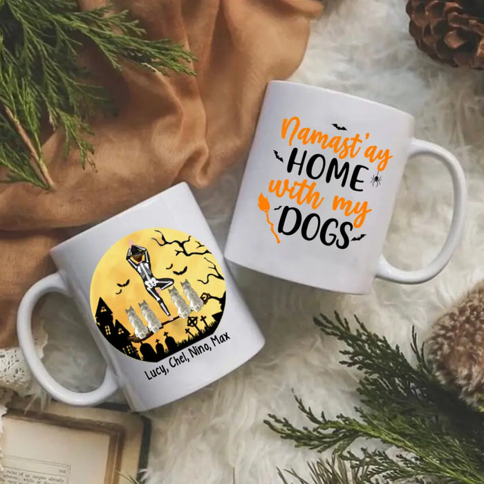 Personalized Mug, Yoga Witch And Dogs - Halloween Gift, Gift For Yoga And Dog Lovers