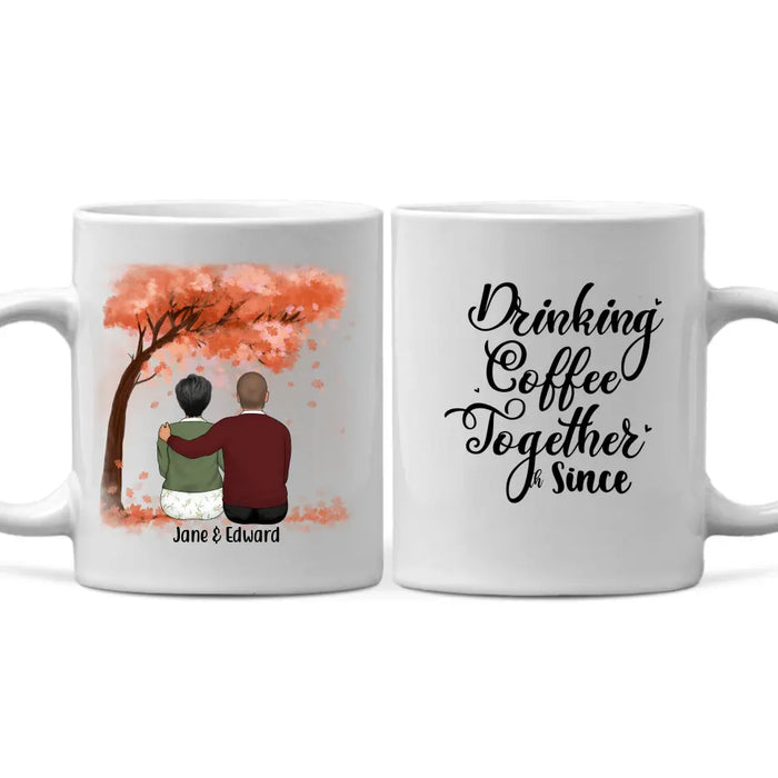 Drinking Coffee Together Since - Anniversary Personalized Gifts Custom Mug for Dad for Mom