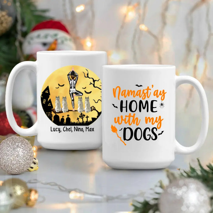 Personalized Mug, Yoga Witch And Dogs - Halloween Gift, Gift For Yoga And Dog Lovers