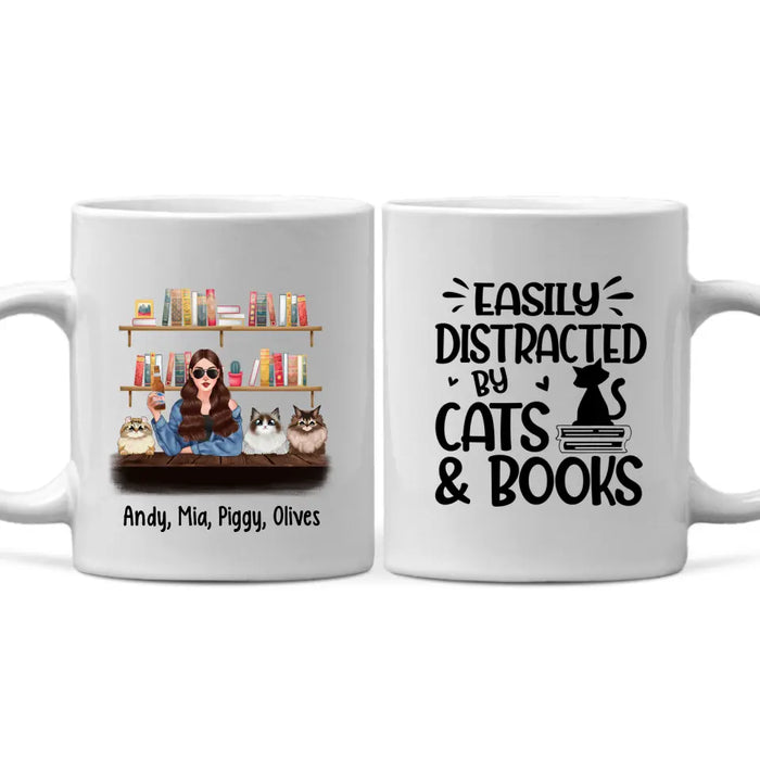 Personalized Mug, Woman Loves Books And Cats, Gifts For Book Lovers, Cat Lovers