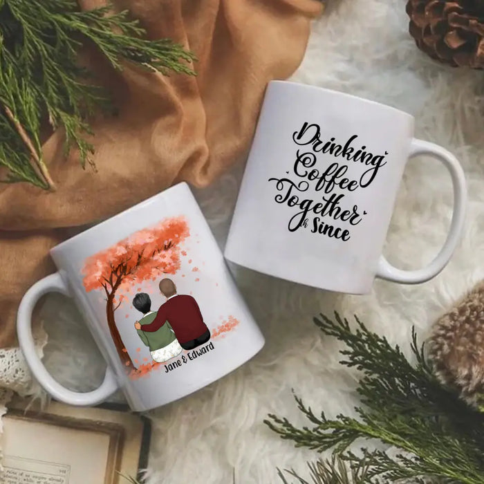 Drinking Coffee Together Since - Anniversary Personalized Gifts Custom Mug for Dad for Mom