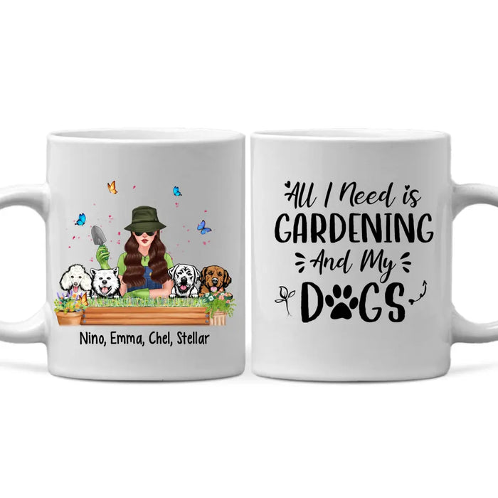 Personalized Mug, Garden Girl And Dogs, Gift For Gardeners And Dog Lovers