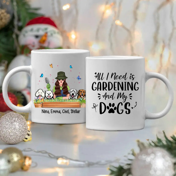 Personalized Mug, Garden Girl And Dogs, Gift For Gardeners And Dog Lovers