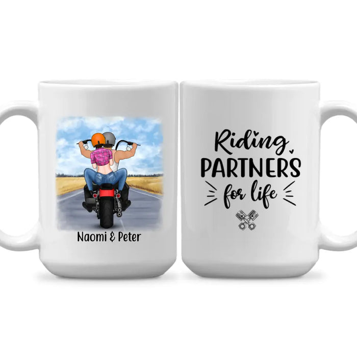 Personalized Mug, Motorcycle Couple - Riding Partners In Heart, Gift For Motorcycle Lovers