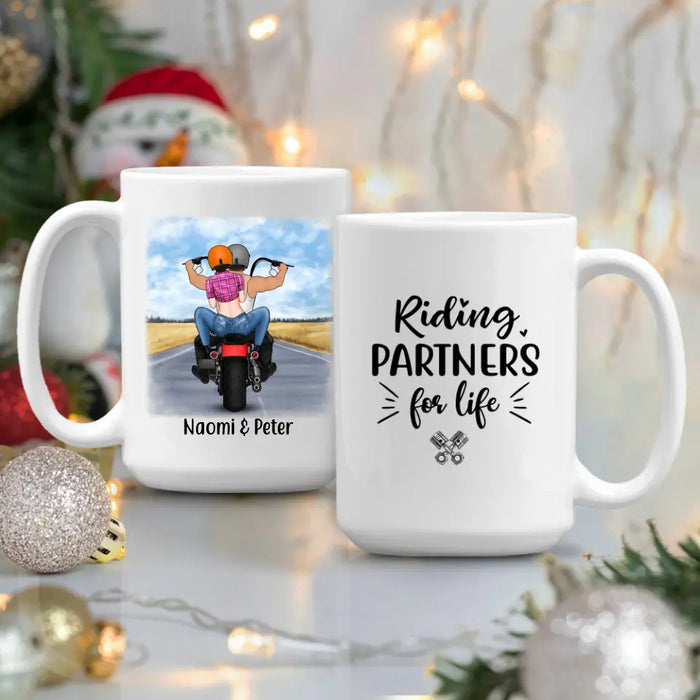 Personalized Mug, Motorcycle Couple - Riding Partners In Heart, Gift For Motorcycle Lovers