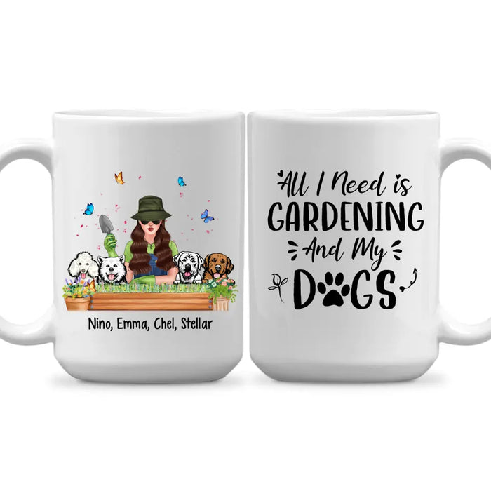 Personalized Mug, Garden Girl And Dogs, Gift For Gardeners And Dog Lovers